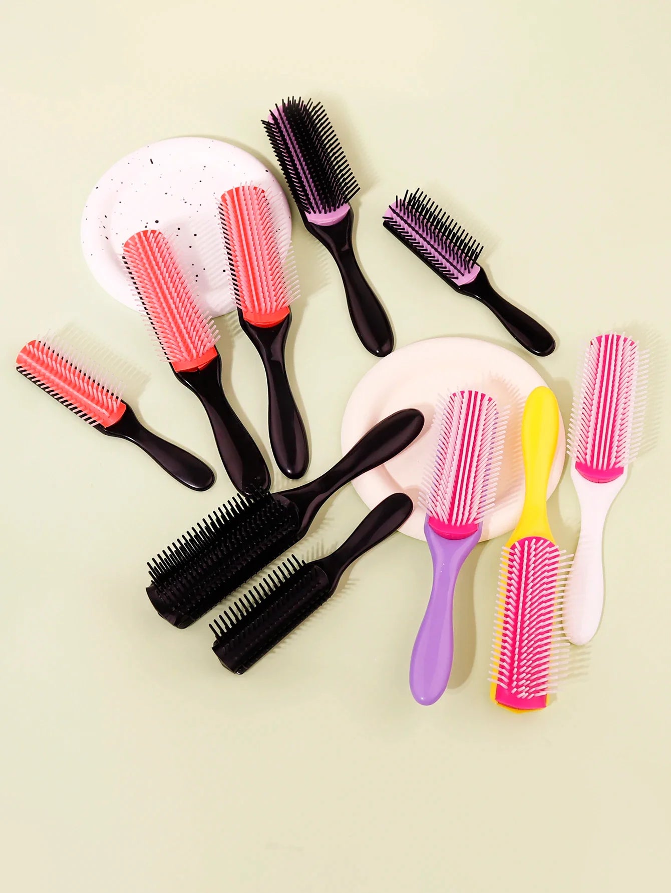 1pcs 9-row wrinkle removal massage curly hair brush, detachable 9-row comb plastic wet hair brush