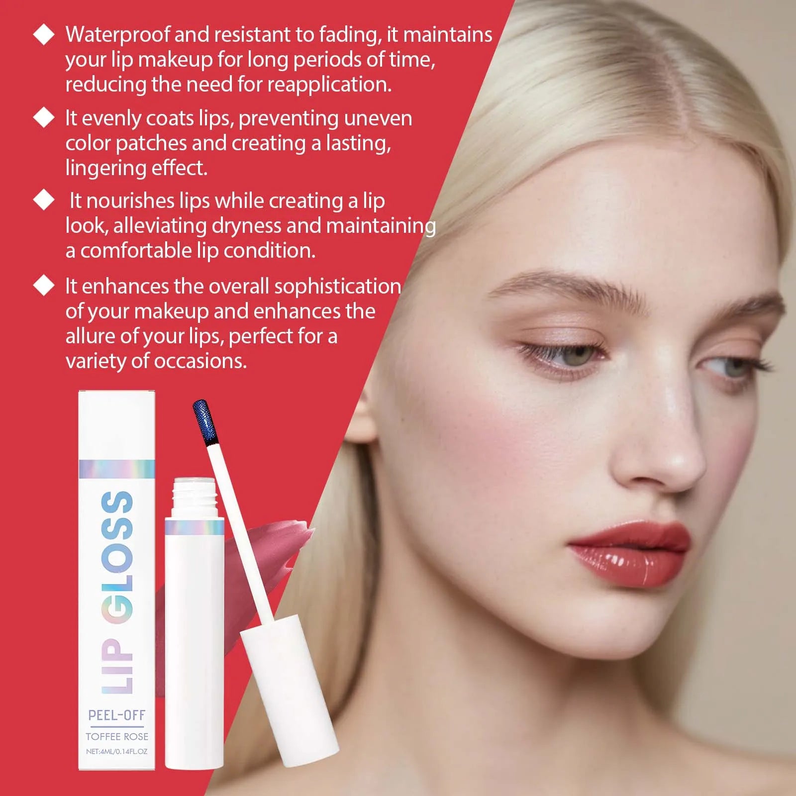 Amz peel-off lip stain: natural, glossy, nourishing, even color, hydrating, silky smooth lip makeup