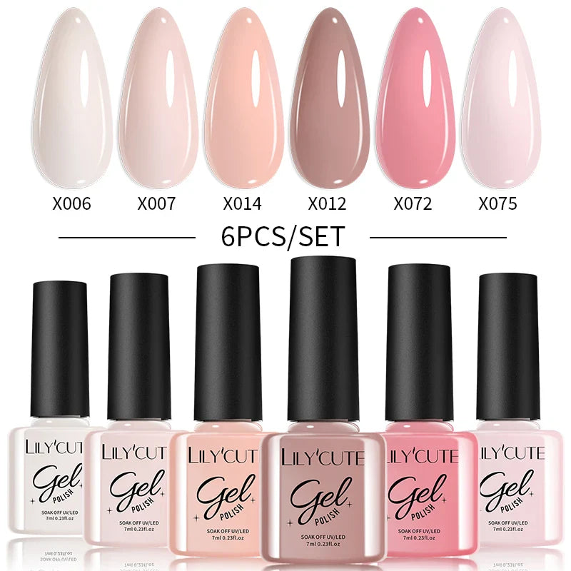 LILYCUTE 6PCs/Set Gel Nail Polish Set Kit Glitter Nail Gel Sequin Vernis Semi Permanent For Manicure Varnish UV LED Nail Art Gel