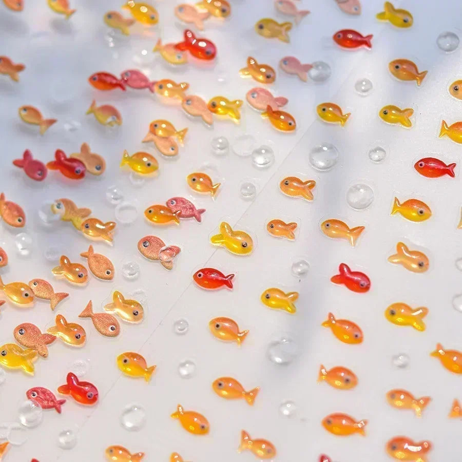 Sea Wave Jellyfish Starfish Conch Shell Dolphin Pearl Summer Beach Goldfish Water Bubble Mermaid Koi INS Nail Art Stickers Decal