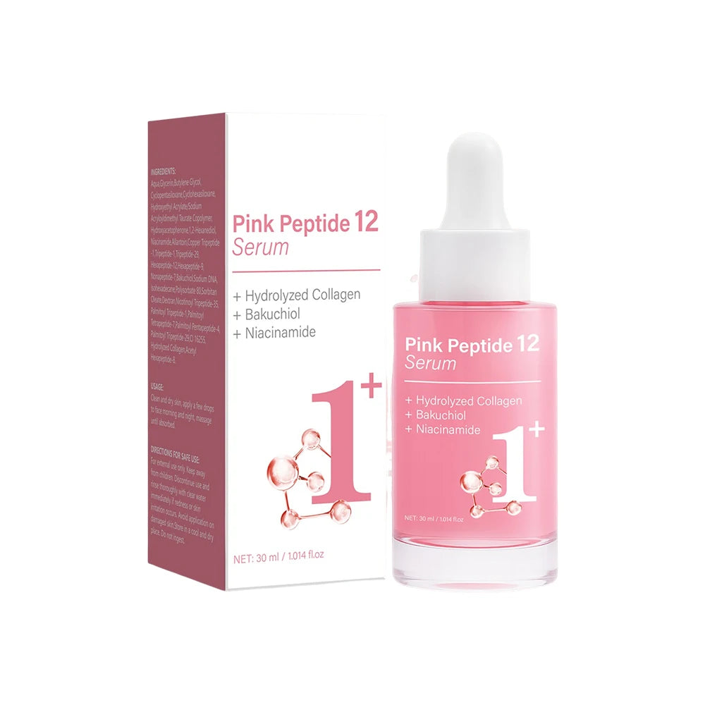 Pink Peptide 12 Serum with Bakuchiol & Niacinamide - Anti Aging Face Serum for Women - Hydrating & Firming 30ml