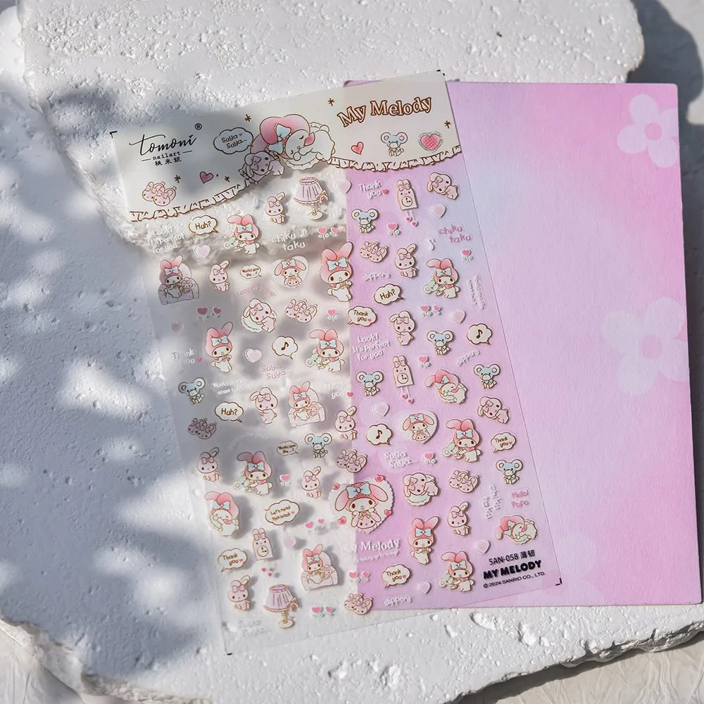 1PCS New Color Laser Hello Kitty Cartoon 5D Nail Stickers Sanrio Cinnamoroll Pochacco Nail Art Supplies DIY Nail Art Stickers