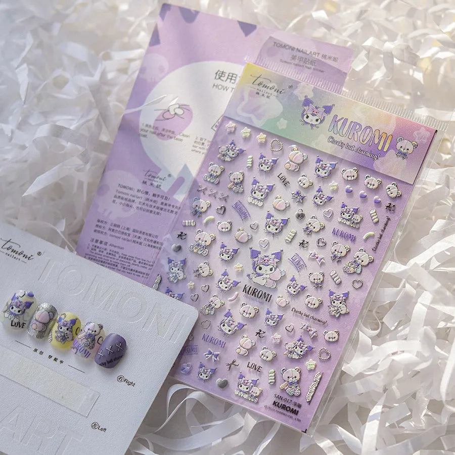 1PCS New Color Laser Hello Kitty Cartoon 5D Nail Stickers Sanrio Cinnamoroll Pochacco Nail Art Supplies DIY Nail Art Stickers
