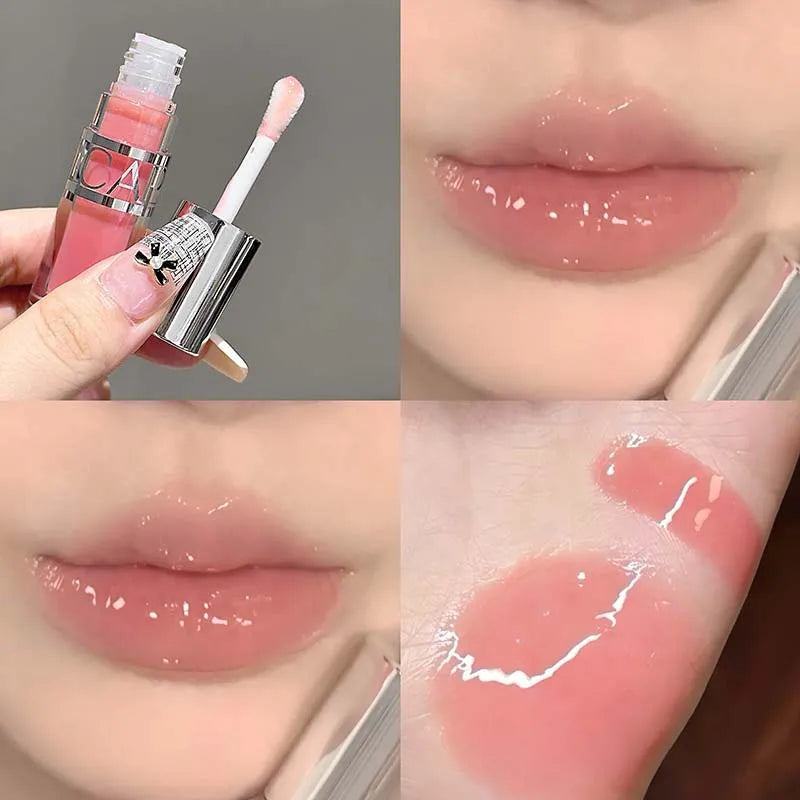 Mirror-like, moisturizing glass lip gloss with long-lasting, clear, plumping, and lip line-reducing properties. Lip gloss.