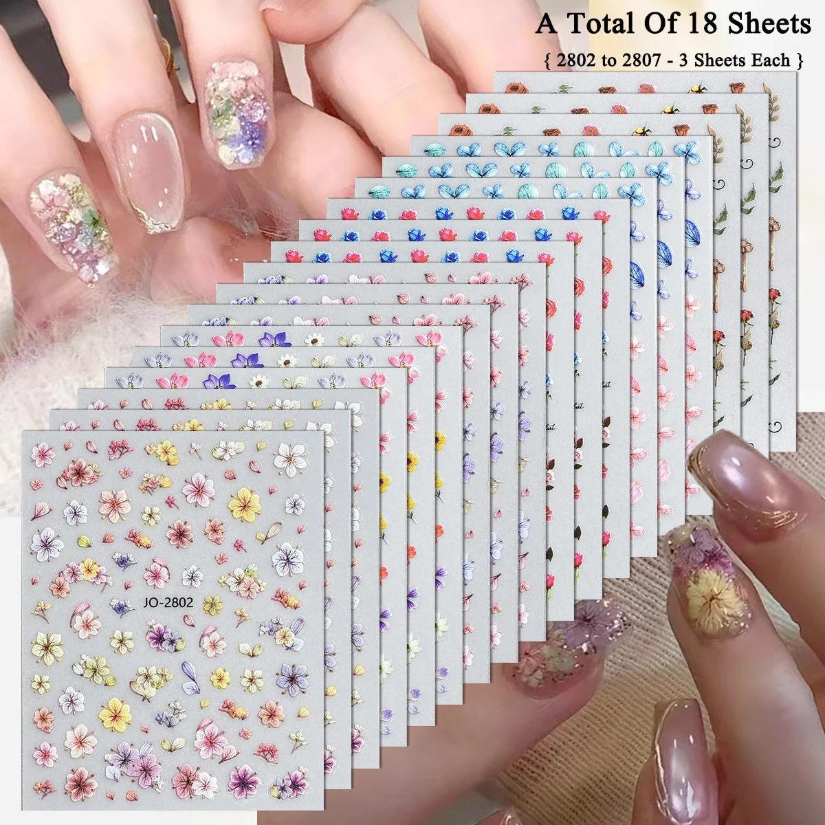 3 to 30 Sheets Floral Nail Stickers Watercolor Flower Petal Botanical Spring Garden Soft Pastel Self-Adhesive Nail Art Decals