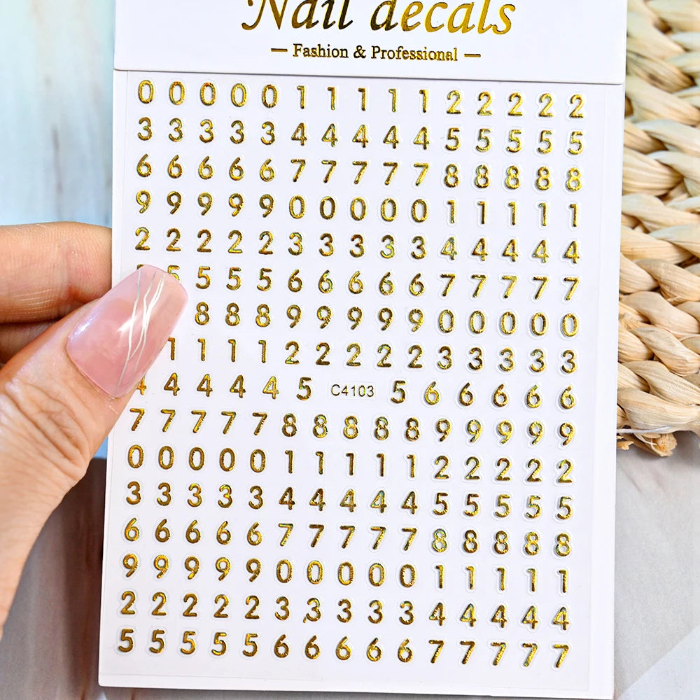 1Pc 3D Roman Letter Nail Stickers Gold/Silver/Black/Laser Alphabet Self Adhesive Decal Y2K English Words/Number Manicure Sliders