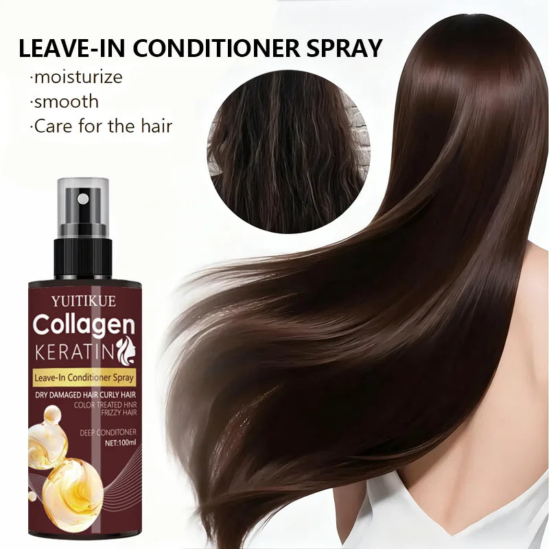 YUITIKUE Collagen Keratin Leave-In Spray for Dry/Damaged/Curly/Frizzy Hair - Deep Conditioner & Moisturizer with Visible Changes
