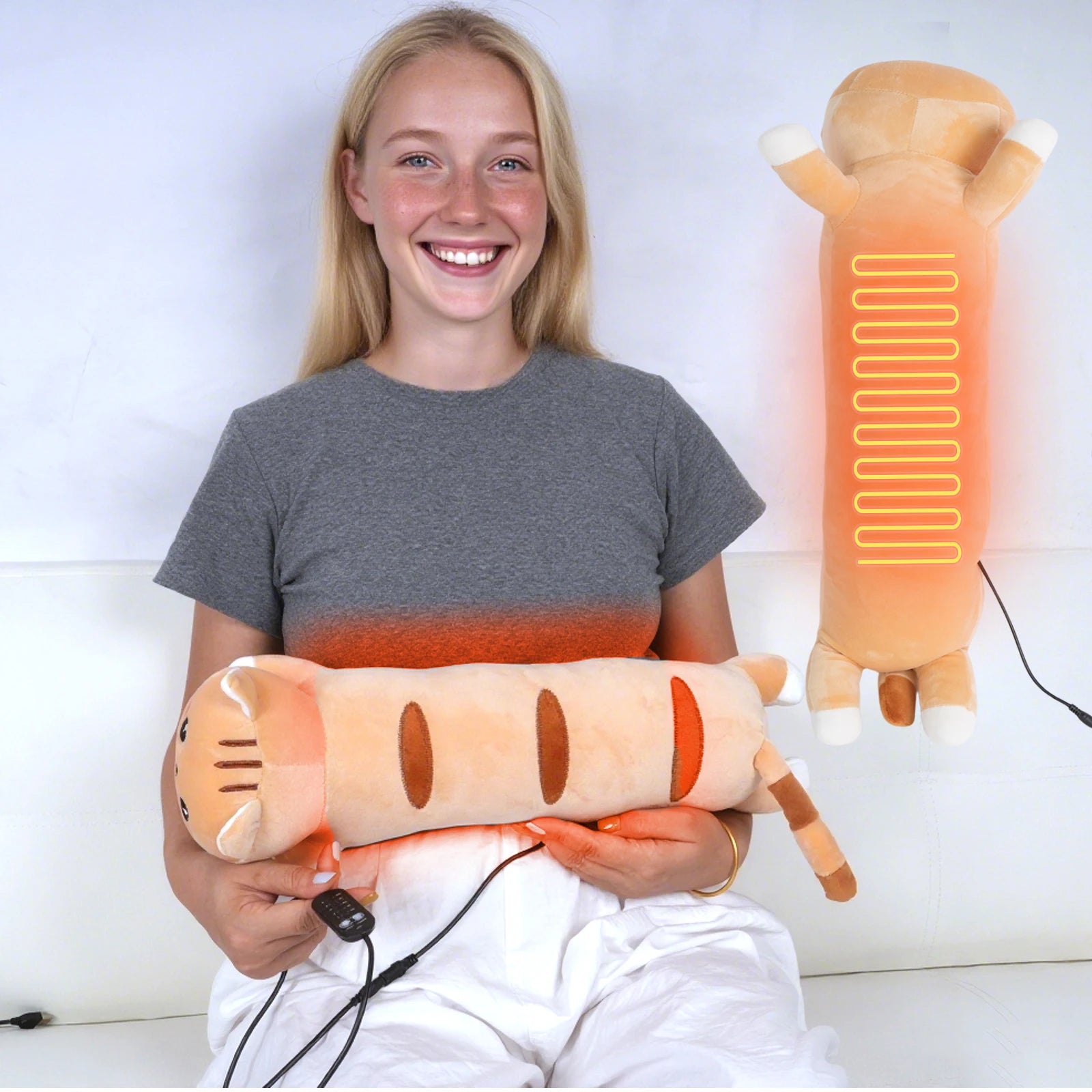 Cat Heating Pad for Period Cramps Cute Soft Plush Stuffed Animal Design, Portable USB Powered Electric Heat Pad Gifts for Women