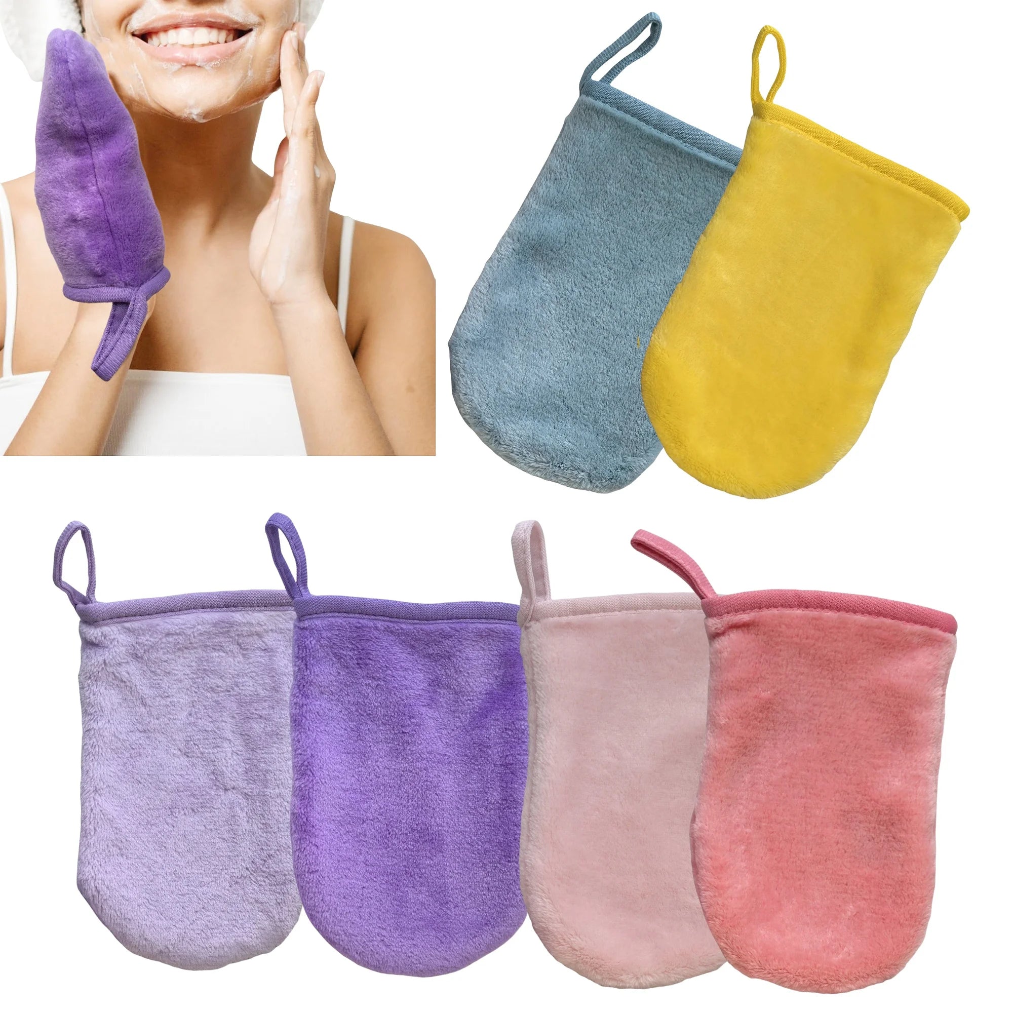 2pcs Flannel Reusable Makeup Remover Mitts for Face Cleansing