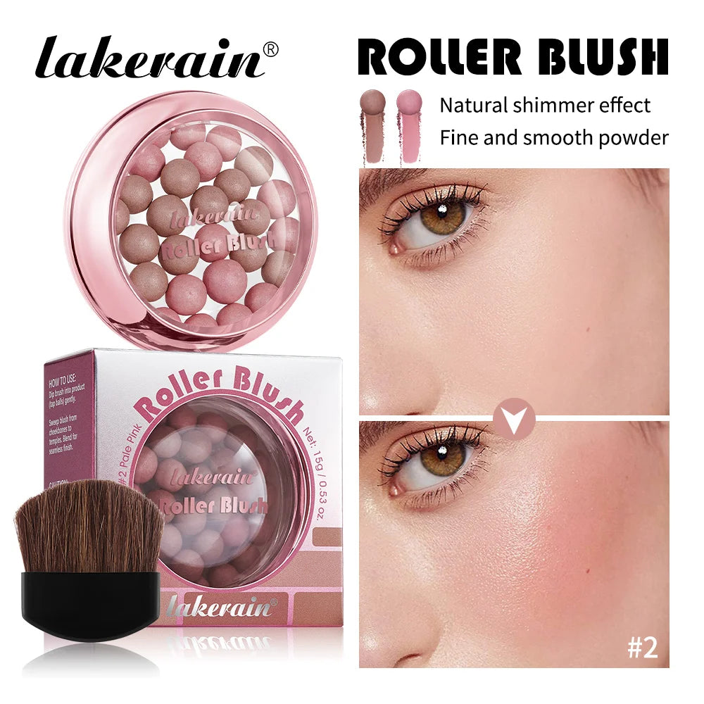 Lakerain Roller Blush Long-lasting Holding Natural Makeup Spherical Appearance Design Powdery Texture Pearlescent Effect Blush