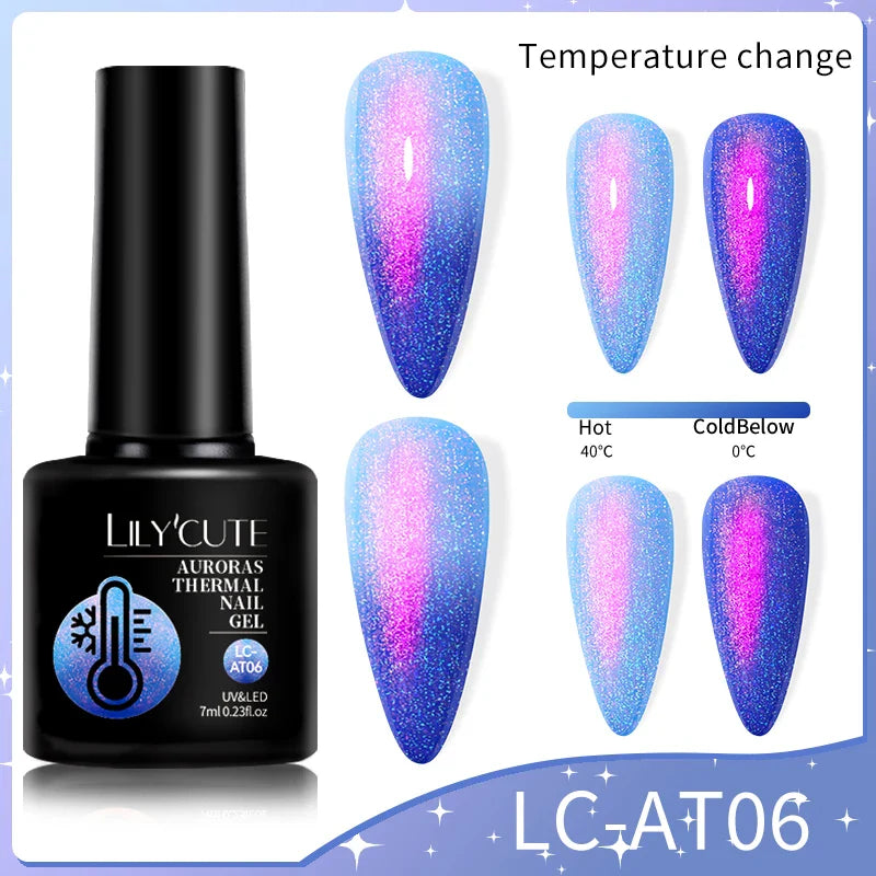 LILYCUTE Thermal Nail Gel Polish 3 Layers Temperature Shiny Color Changing Series Semi Permanent  Soak Off UV Nail Gels Polish
