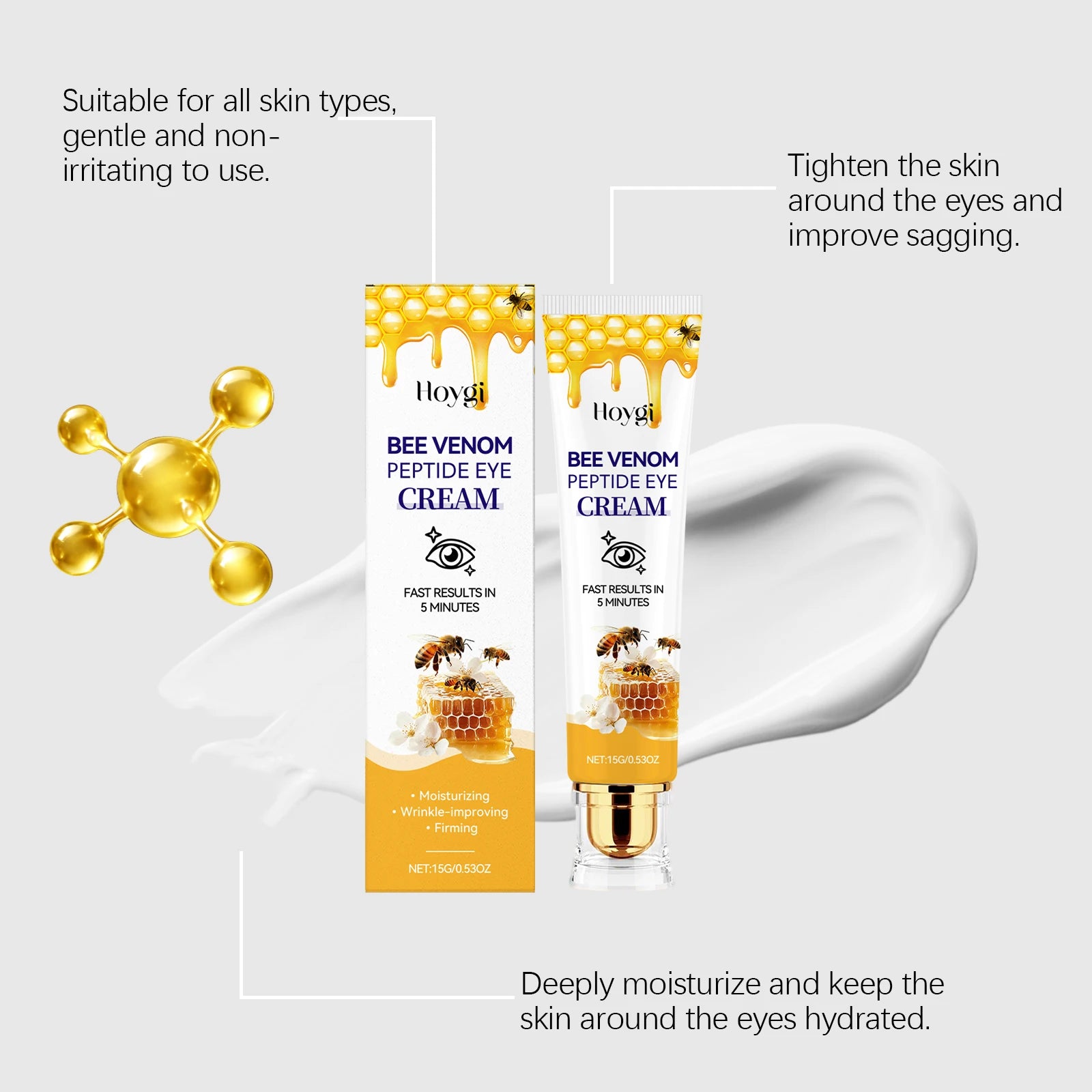 HOYGI Bee Venom Anti Dark Circle Eye Serum Firming Skin Remove Eye Bag Fade Fine Line Wrinkle Whitening Brighten Eye Care Cream