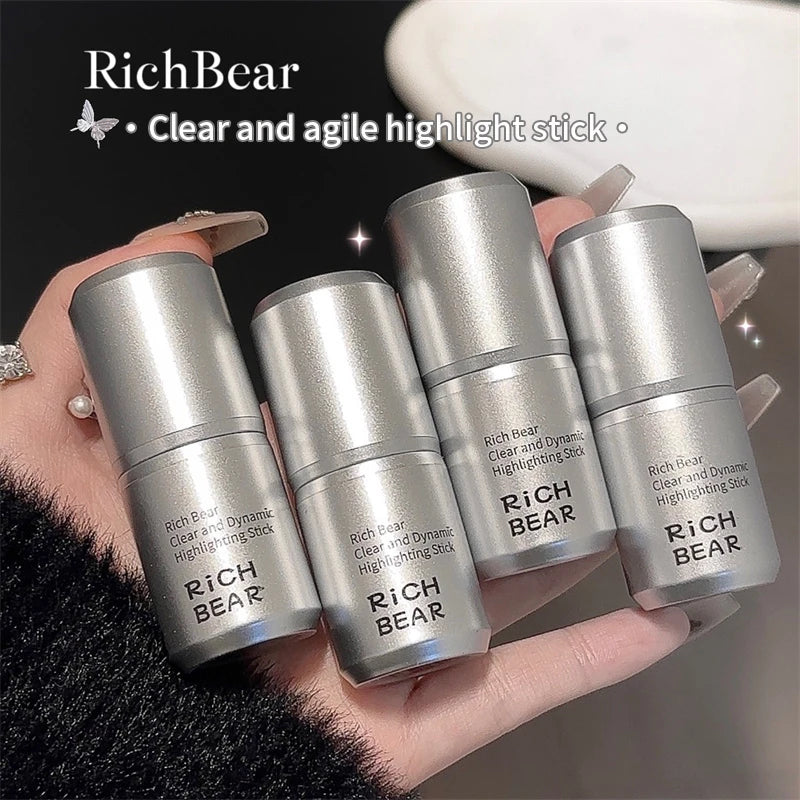 Rich Bear Highlighter Stick - Dewy Finish, Contour & Blush 3-in-1, Natural Glow with Fine Shimmer, Affordable Makeup Stick