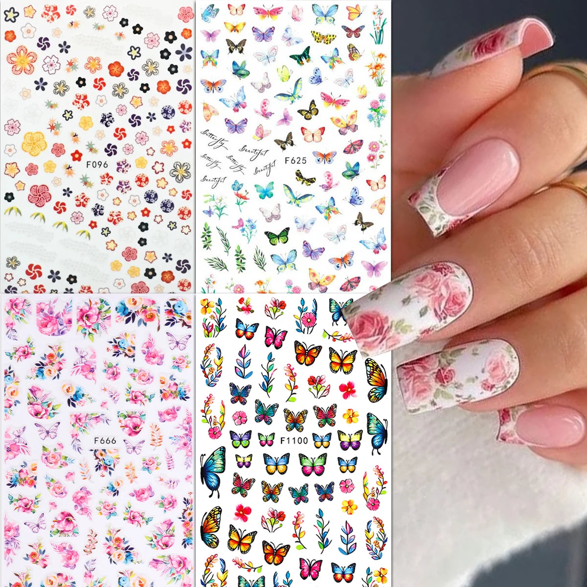 4pcs Spring and Summer Flower Nail Art Stickers - Easy to apply for nail decoration, DIY, gift, wedding party makeup, Y2K