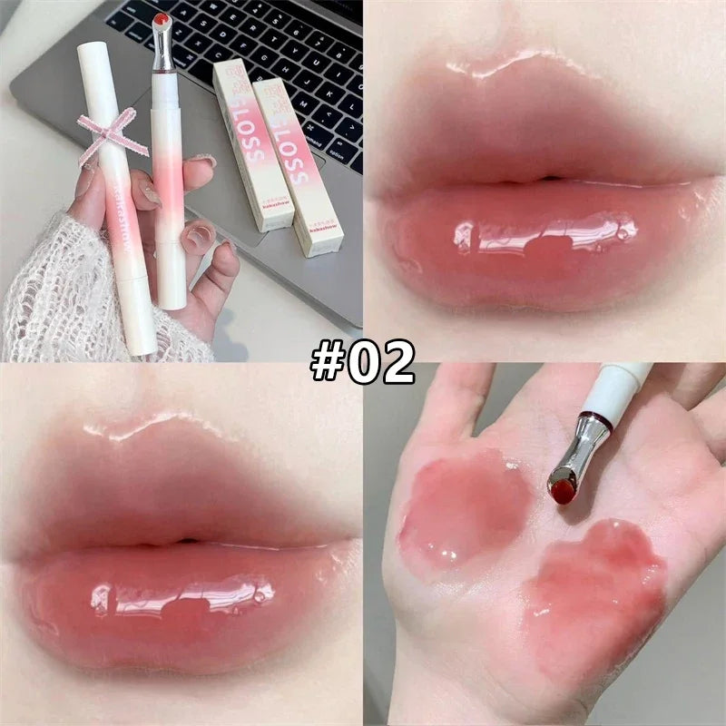 Kakashow Mirror Watery Lip Gloss Iron Brush Head Jelly Lipgloss Moisturizing Lip Tint Lipstick Nature Nude Lips Makeup Cosmetics