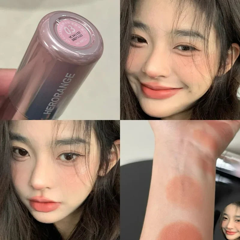 Herorange Liquid Blush Stick with Sponge Tip – Waterproof, Long-Lasting Color for Lips & Cheeks, Brightening Makeup