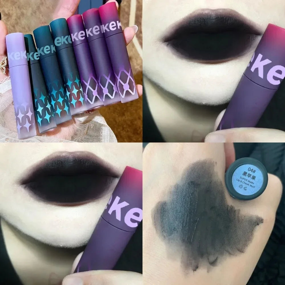 1pcs Punk Gothic Black Lipstick Matte Brown Lip Satin Red Lip Tint Waterproof Matte Liquid Liptsick Lip Gloss Korean Cosmetics