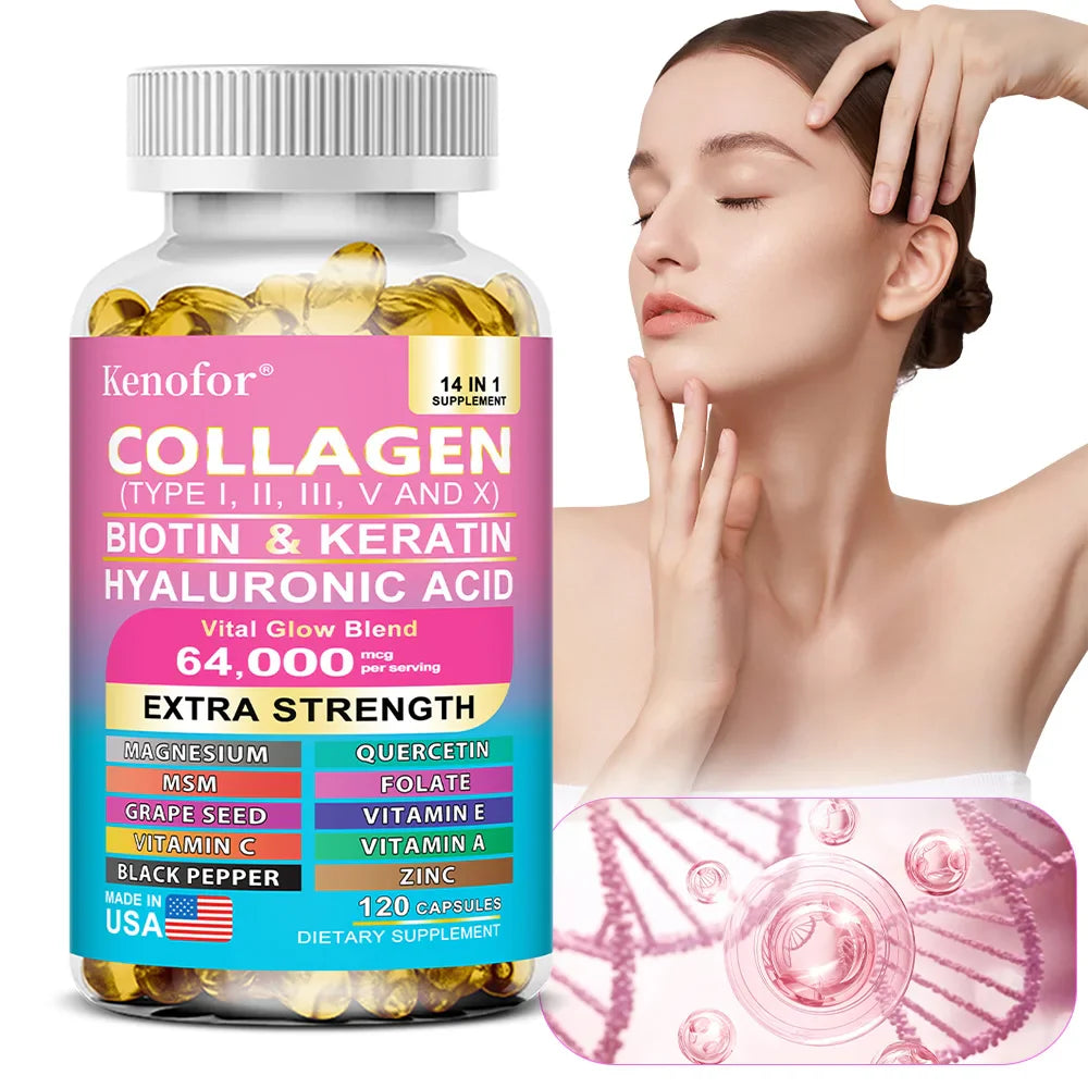14 IN 1 Collagen Capsules - Biotin & Keratin Skin Care Product Booster Anti Aging Whitening Skin Nail and Hair Care Supplement