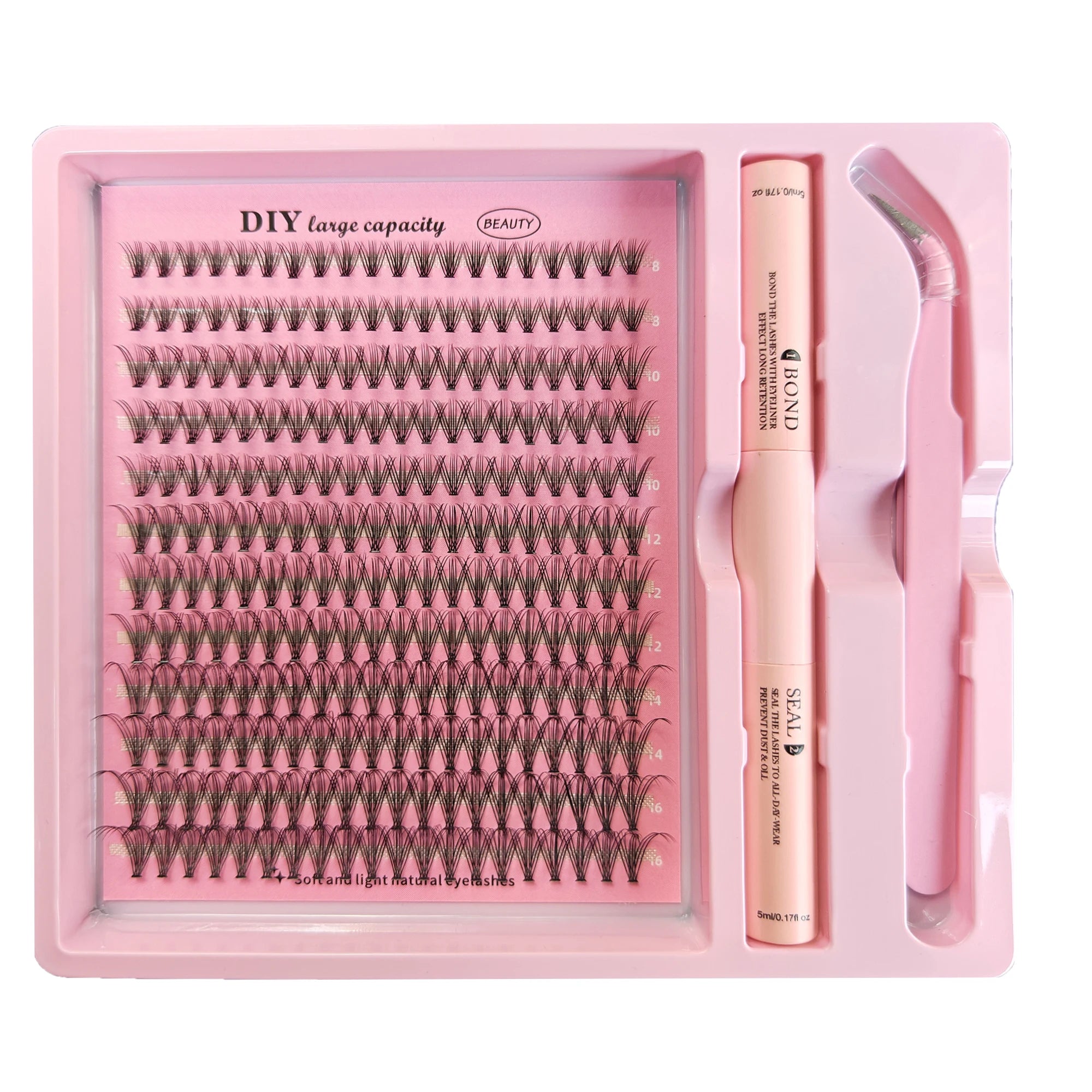 DIY Clusters Lash Kit Full Set 8-16mm Mix Bond&Seal Tweezers Lash for Self Application Makeup Individual Eyelash Extensions