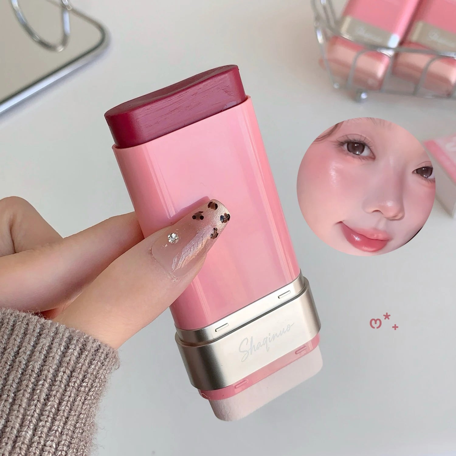 Strawberry Pink Blush Stick Smooth Cheek Tint Korean Make Up Matte Nude Apricot Blusher Cream Brighten Face Rouge Contour Makeup