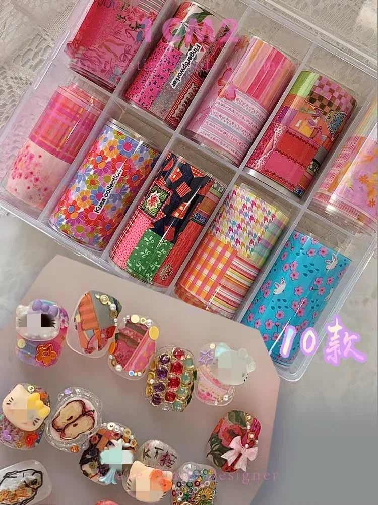 10Rolls Flower  Nail Foils Transfer Paper  Nail Art Stickers  Manicure Set Decal  Nails Decoration
