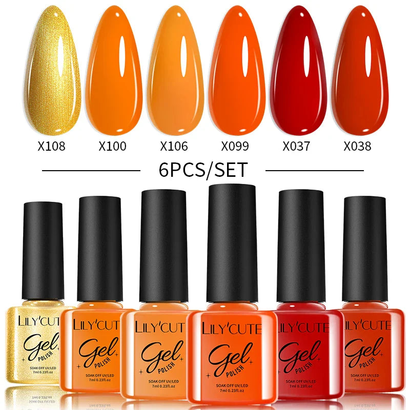 LILYCUTE 6PCs/Set Gel Nail Polish Set Kit Glitter Nail Gel Sequin Vernis Semi Permanent For Manicure Varnish UV LED Nail Art Gel