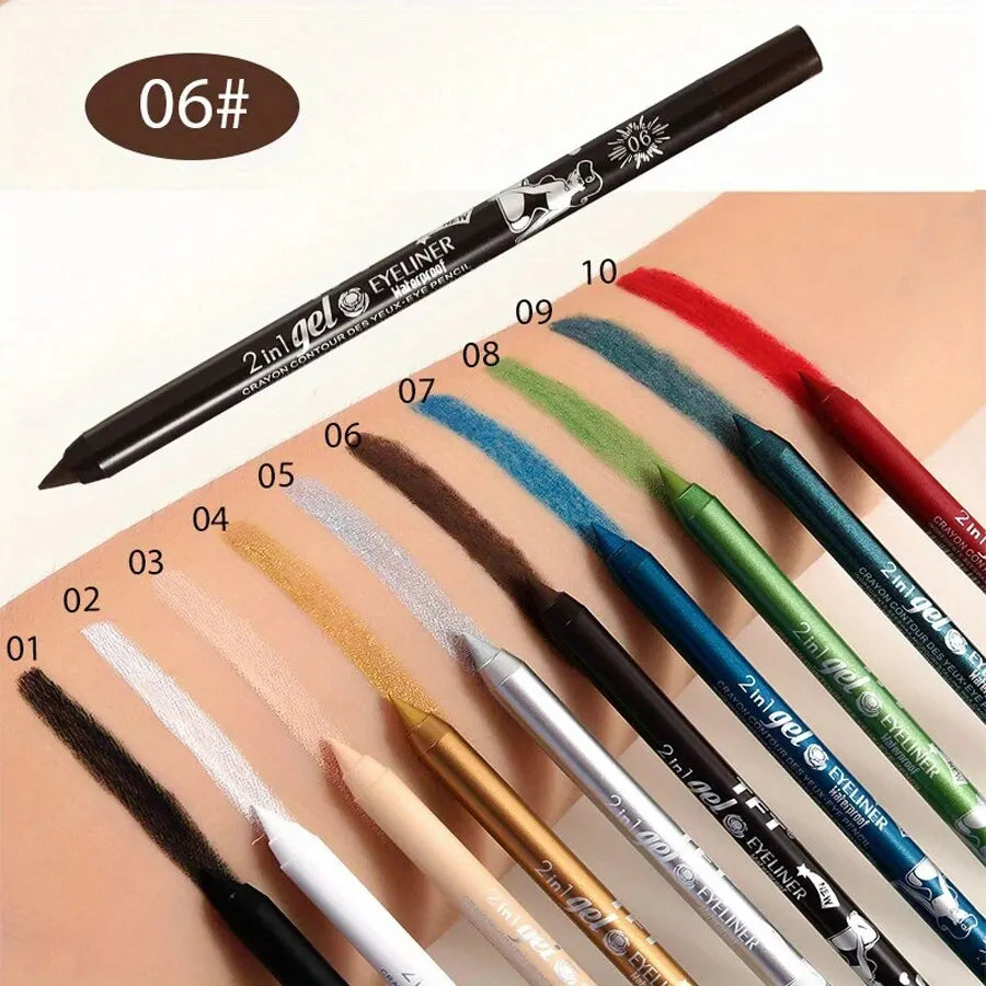 10 Colors Waterproof Eyeliner Pen Long-Lasting Concealer And Lip Liner Gel Pen, Sweatproof And Smudge Proof