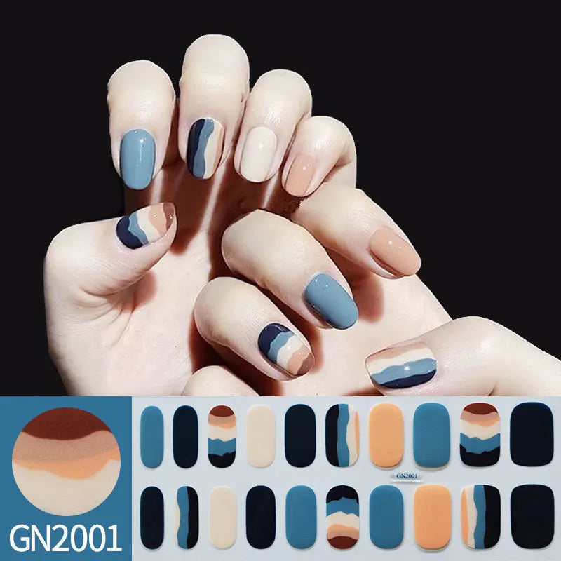 20Tips Semi-Cured Gel Nail Sticker Pure Color Uv/Led Lamp Gel Nail Polish Wraps Long-Lasting Full Cover Gel Sticker Nail Decor