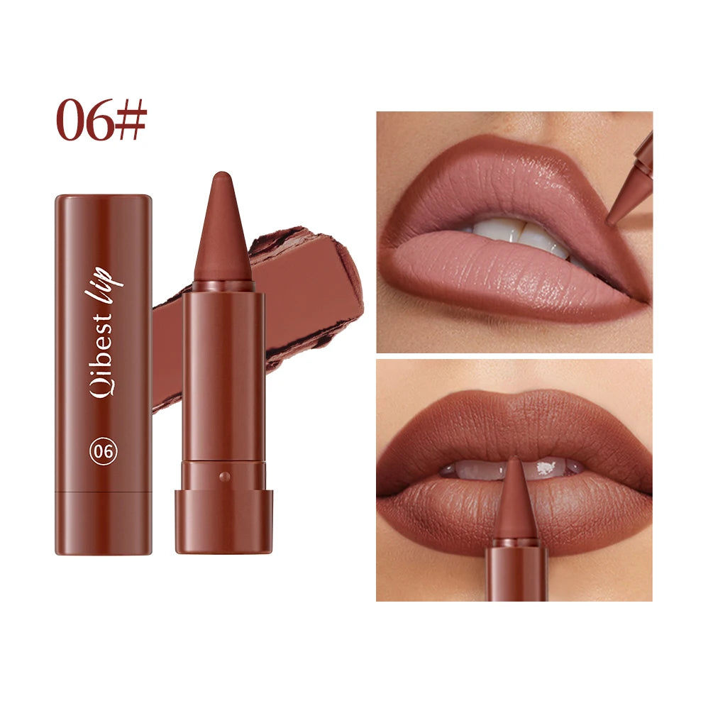 QIBEST Tapered Gradient Lipliner Long Lasting Matte Nude Brown Red Lipstick Waterproof Contouring Tint Lipliner Makeup Lip Stain