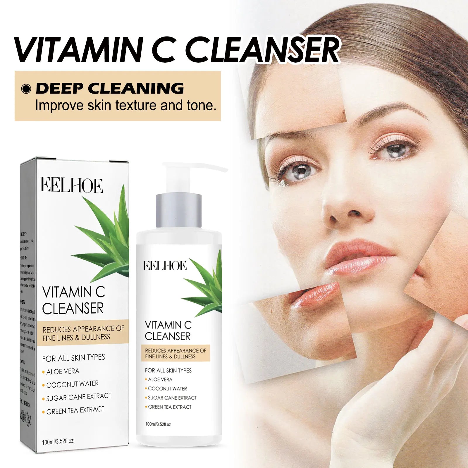 Vitamin C Facial Cleanser Whitening Skin Cleansing Pores Shrinking Removal Black Spot Oil Control Moisturizing Face Wash Foaming