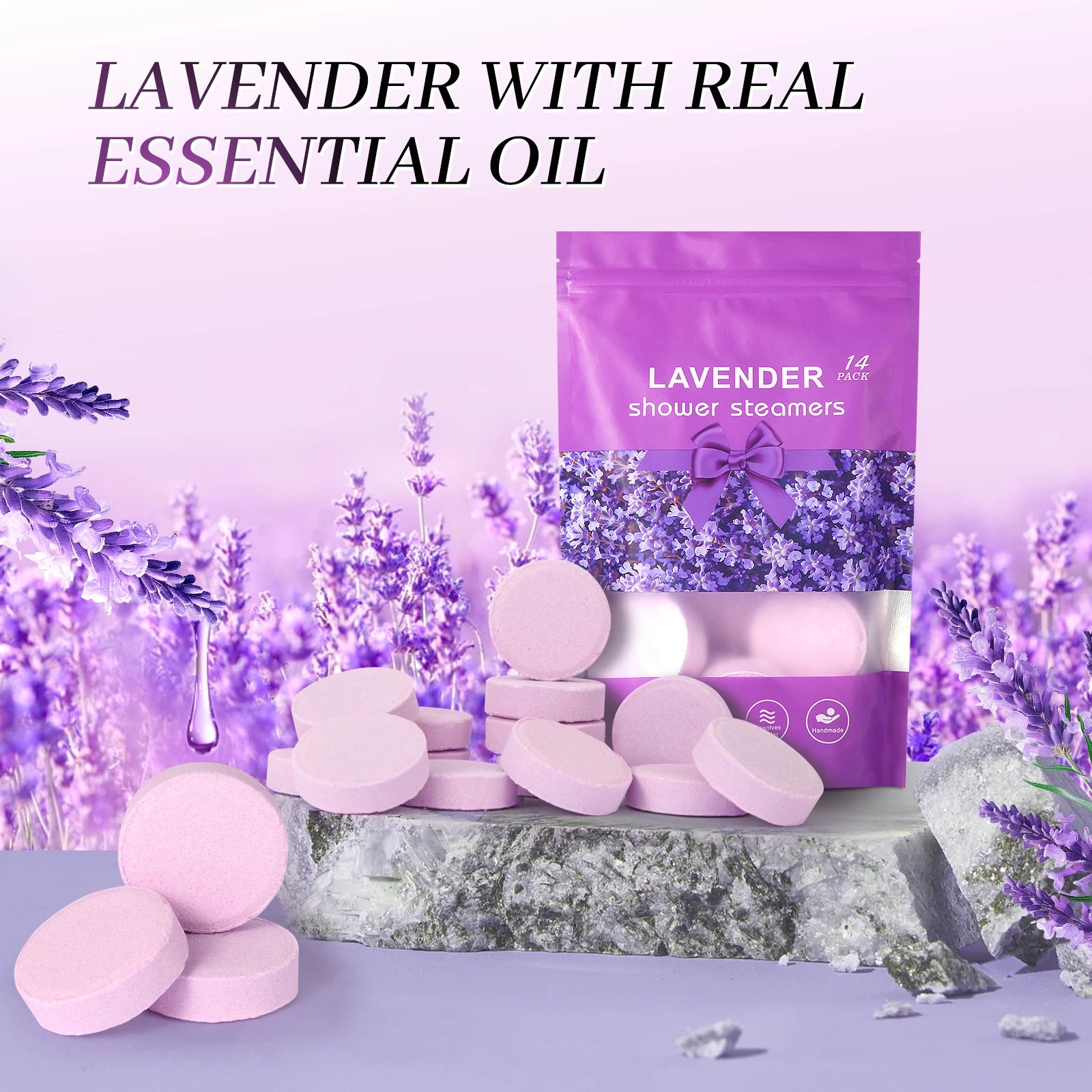 Lavender Shower Bomb Natural Essential Oil Shower Moisturizing Stress Relieving Bath Salt Tablets Suitable for Women and Men