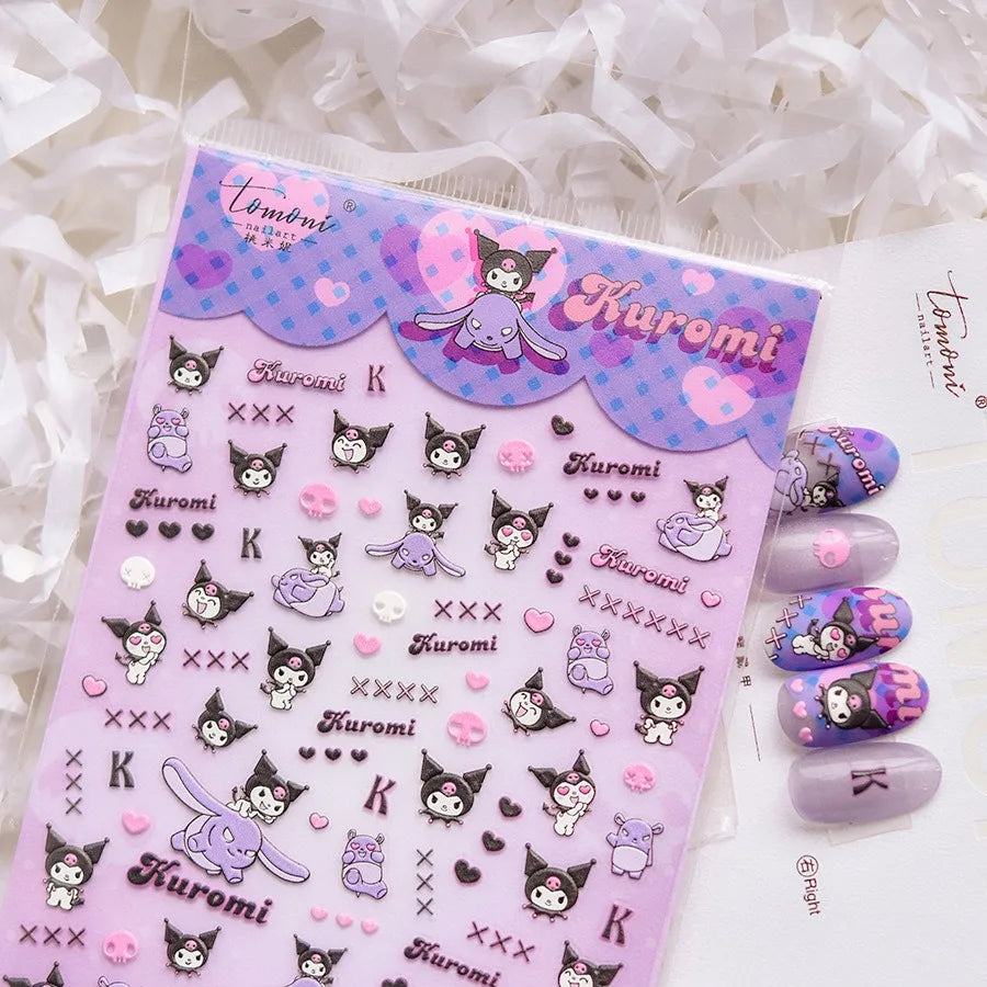 1PCS New Color Laser Hello Kitty Cartoon 5D Nail Stickers Sanrio Cinnamoroll Pochacco Nail Art Supplies DIY Nail Art Stickers