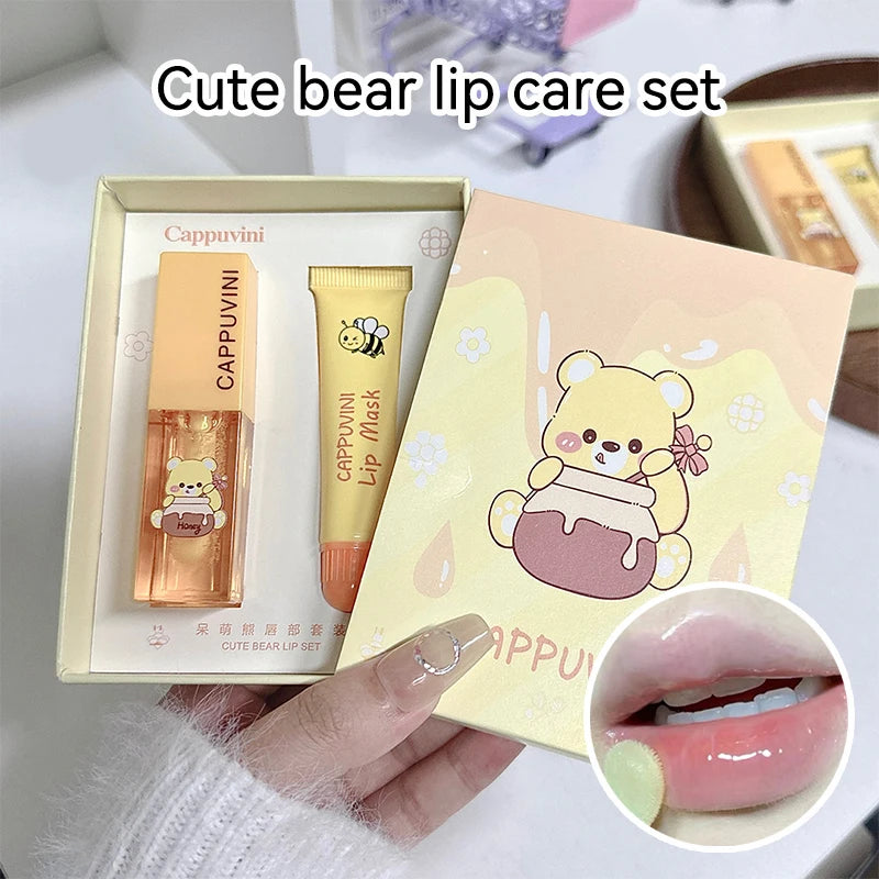 Cappuvini Honey Lip Care Set |   Lip Wrinkle Reduction Softening Dead Skin Exfoliating |   Mild Ingredients Non-Irritating Moisturizing Lip Oil Lip Mask |   For Students