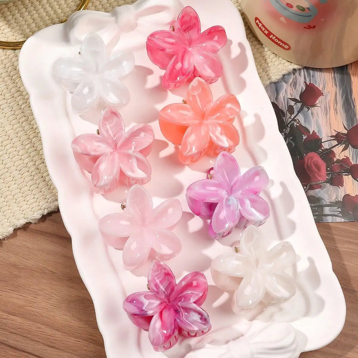 4Pcs Multicolor Flower Hair Claw Clips for Women Girls Nonslip Cute Fashion Hair Accessories Small Hairpin Crab Barrette Style
