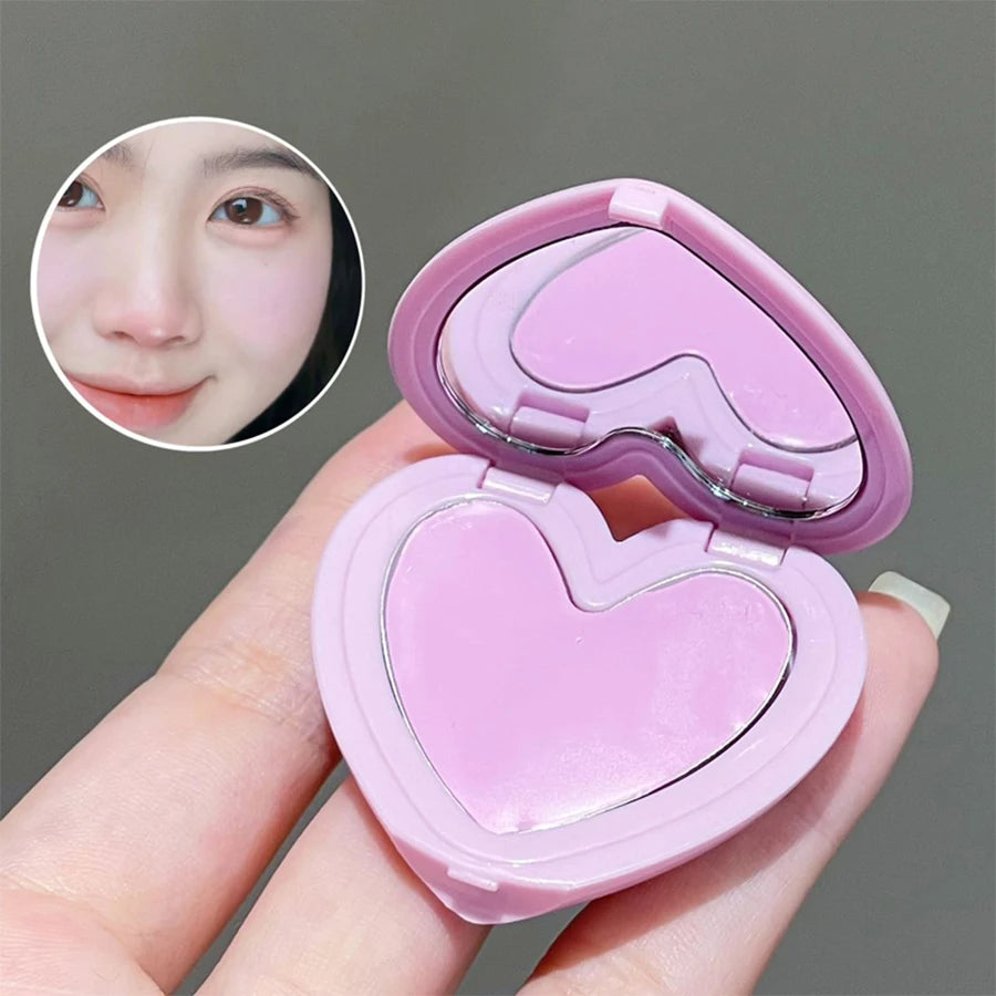 Matte Blush Cream, Heart-Shaped Solid Color Design, Delicate Texture That Adheres to the Skin, Low Saturation for Natural Contouring, Portable Packaging with Built-In Mirror and Puff, Long-Lasting and Does Not Come Off