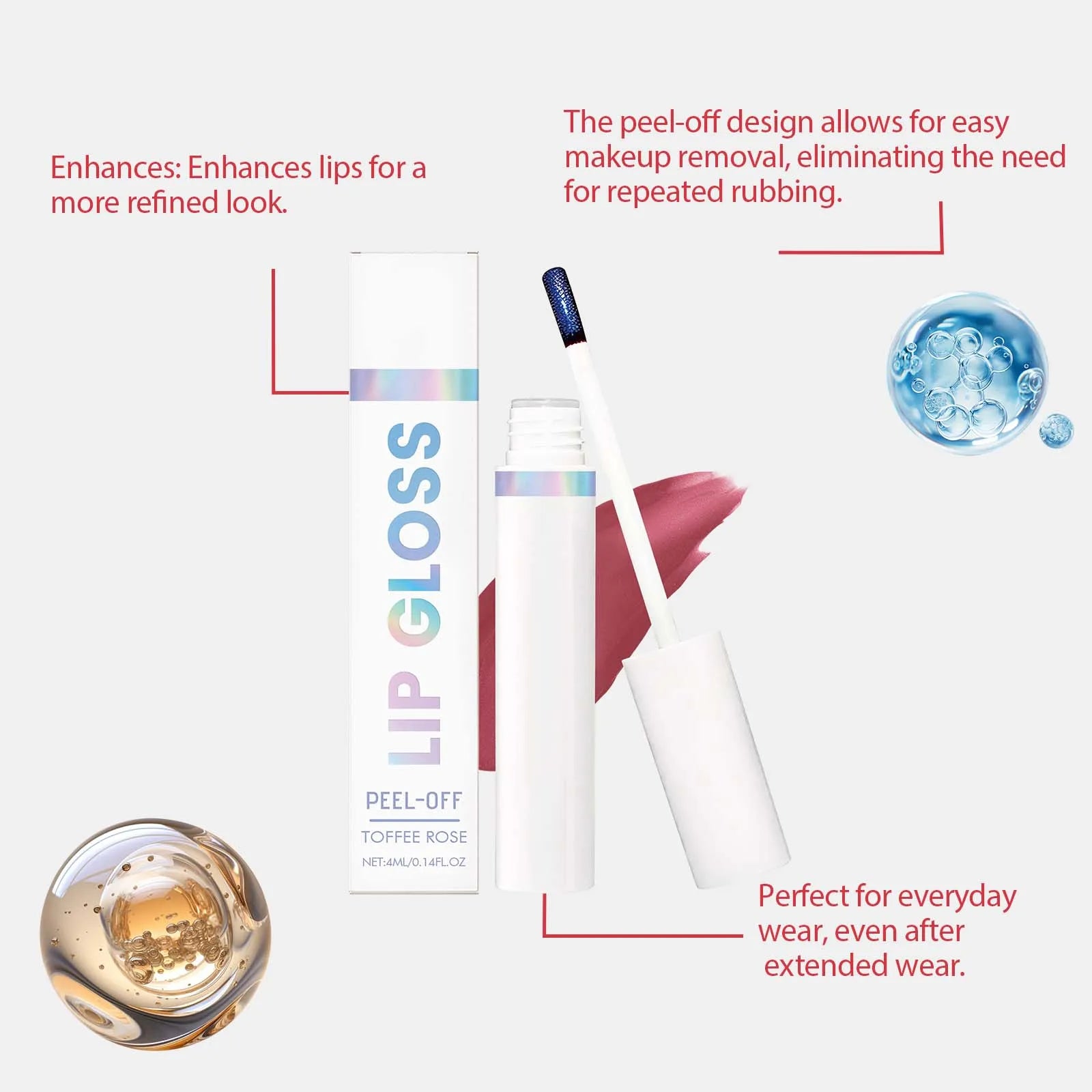 Amz peel-off lip stain: natural, glossy, nourishing, even color, hydrating, silky smooth lip makeup
