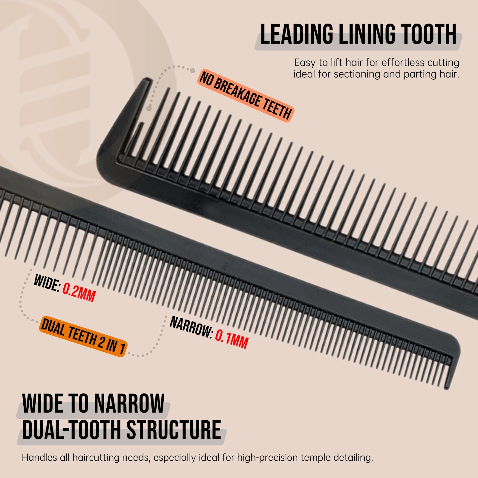 2Pcs NEW Professional Barber Dual Spining Comb Wide and Fine Tooth Cutting Comb Taper Comb for Salon Hairdressing Accessories
