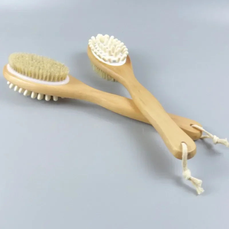 2 In 1 Dry Skin Body Massage Brush Natural Bristle Dead Skin Remover Anti Cellulite Exfoliates Blood Circulation Massage Tools