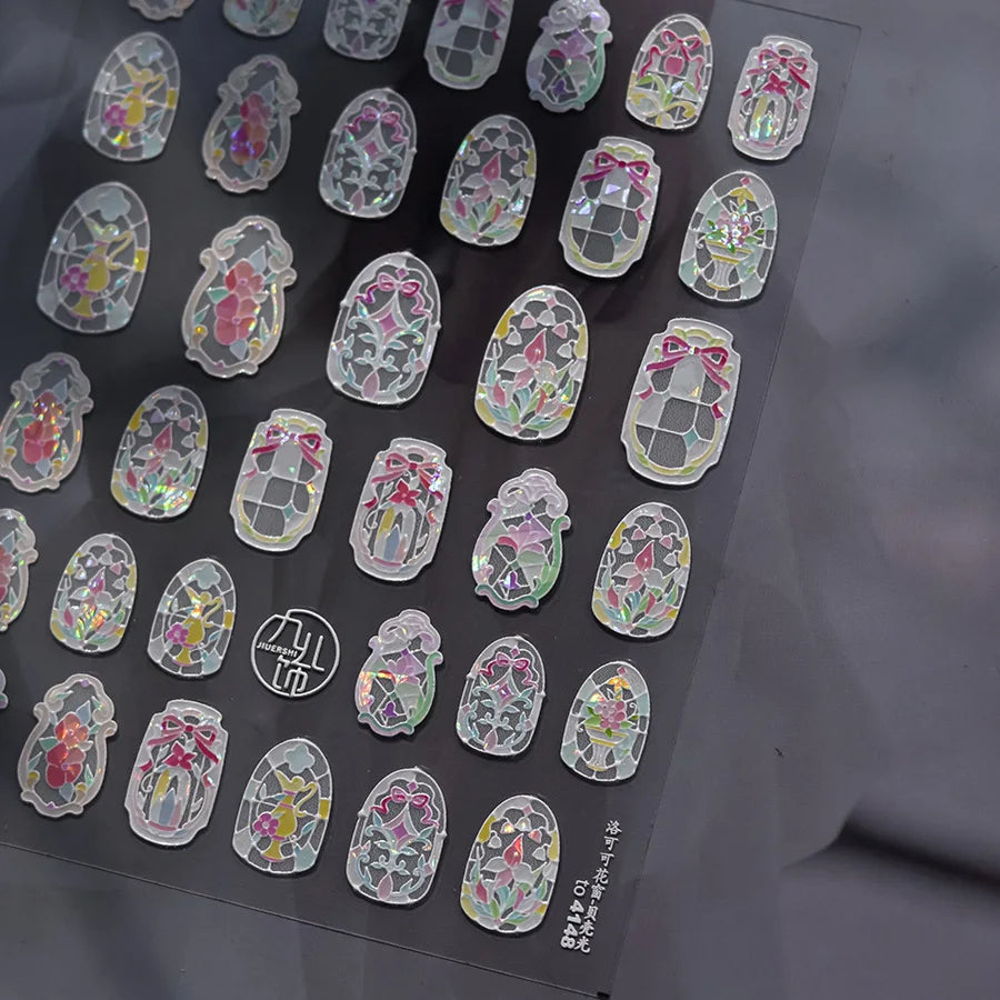 1pcs Dream Flower Window Shell Light Nail Art Stickers Japanese Flower Self Adhesive Stickers Press On Nails Decoration Decals