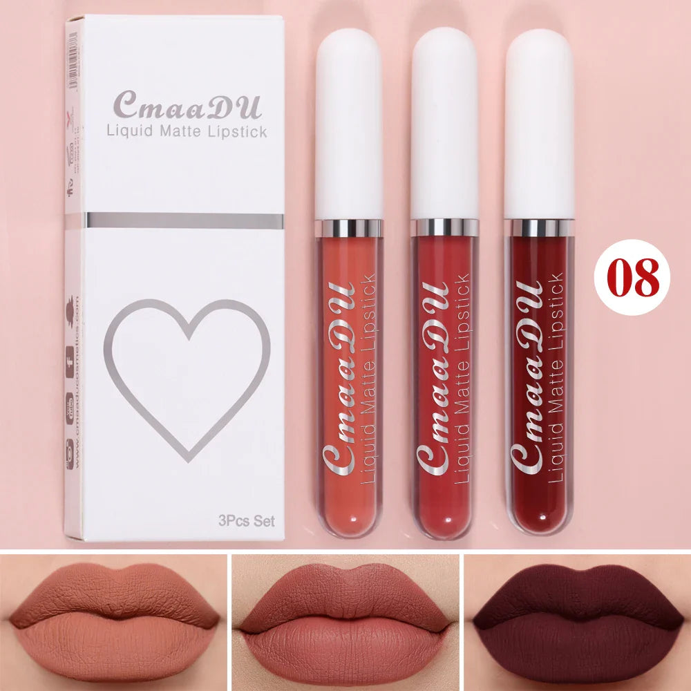 3-PCS Matte Lipstick Set – Long-Lasting, Non-Fading, Waterproof, Exquisite Gift for Daily & Holiday Use, Universal Shades