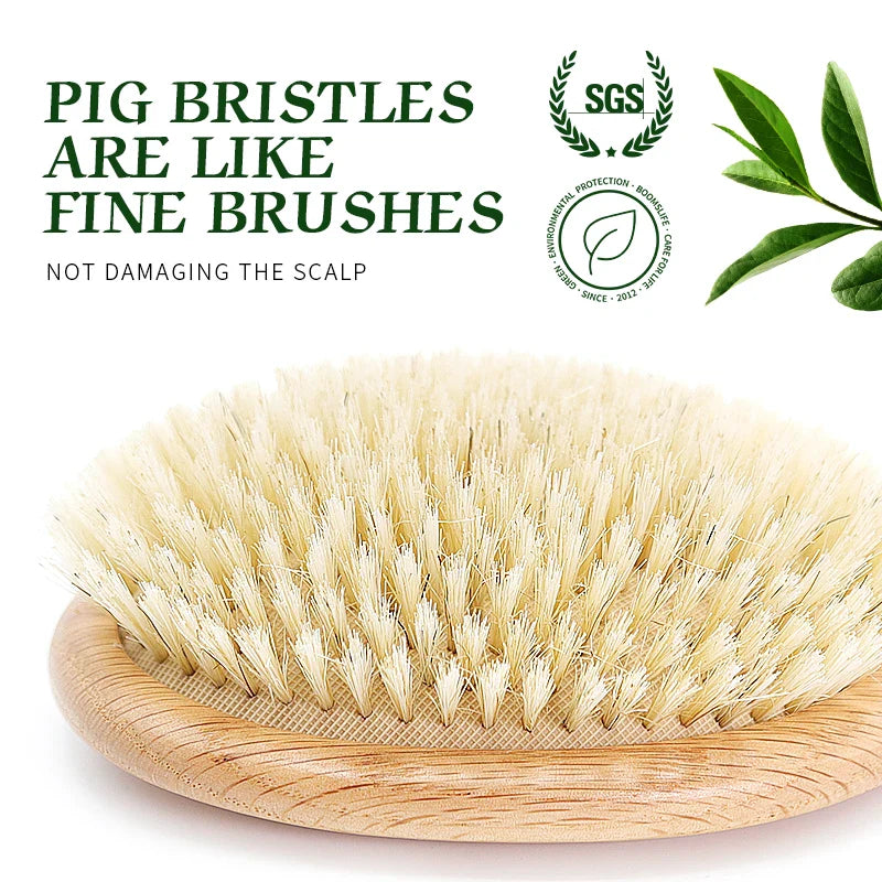 BOOMSLIFE Soft Boar Bristle Hair Brush Women Custom Scalp Massage Detangle HairbrushOak Wood Comb for Hair  Barber Accessories