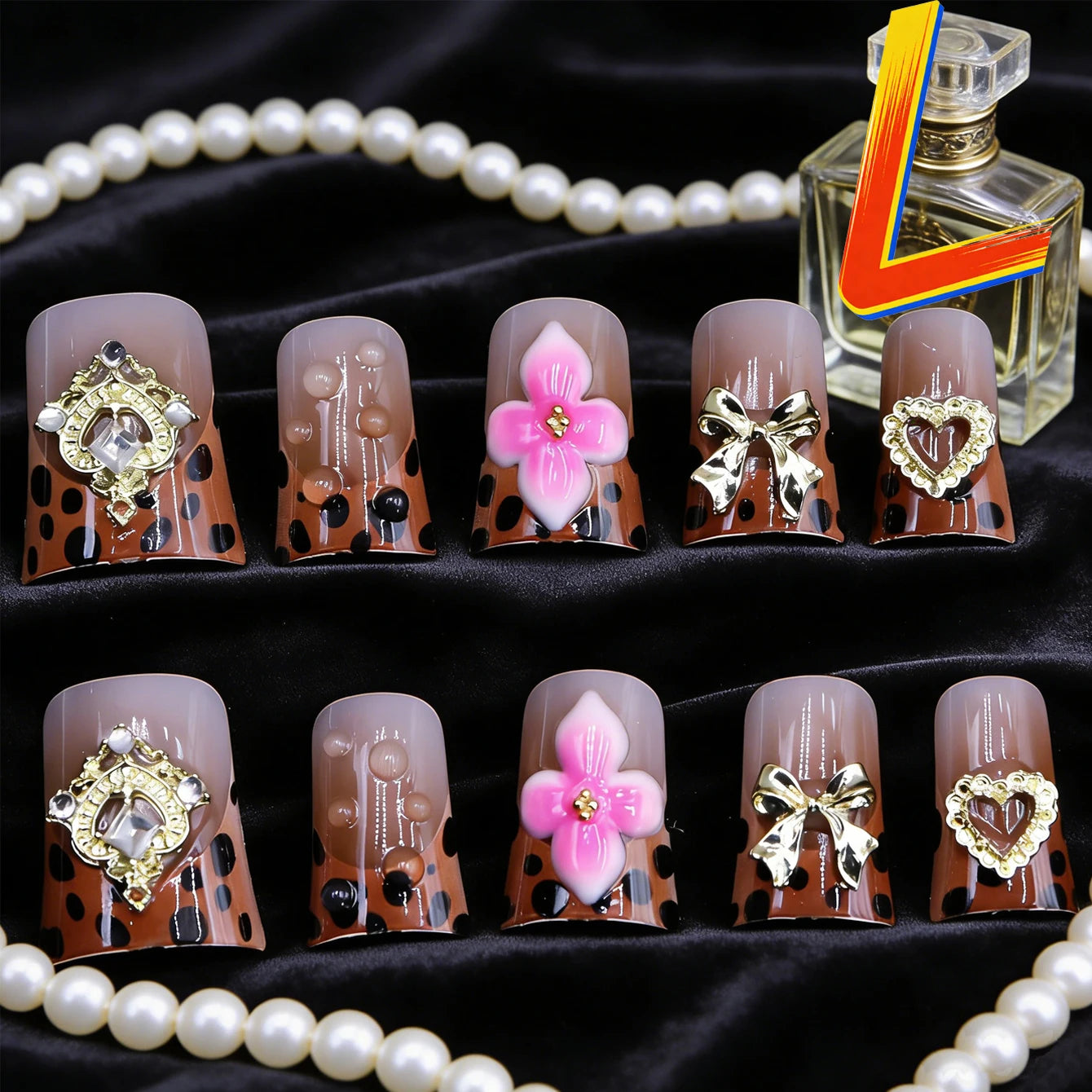 10PCS Diamond French Pointed Nail Short Square Nail Nude Fake Nail With Gold Glitter Diamond Nail Leopard Print Fake Nail