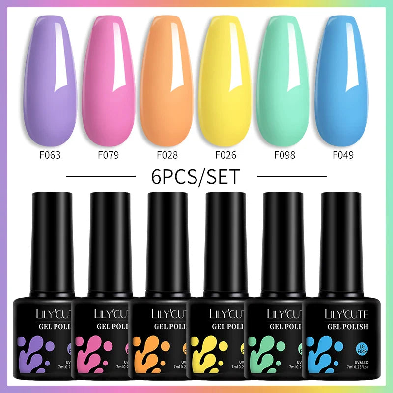 LILYCUTE 6PCs/Set Gel Nail Polish Set Kit Glitter Nail Gel Sequin Vernis Semi Permanent For Manicure Varnish UV LED Nail Art Gel