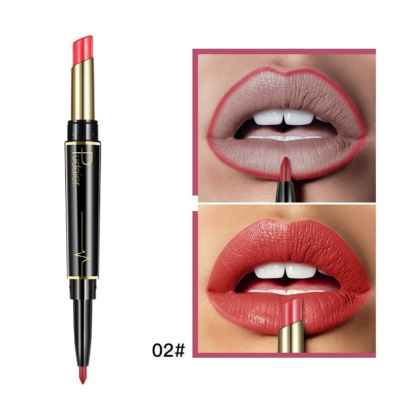 1pcs Matte Lip Liner & Lipstick, Double Ended Lip Pen Nude Makeup Tool, Long Lasting Color Rendering, Waterproof Lip Cosmetics