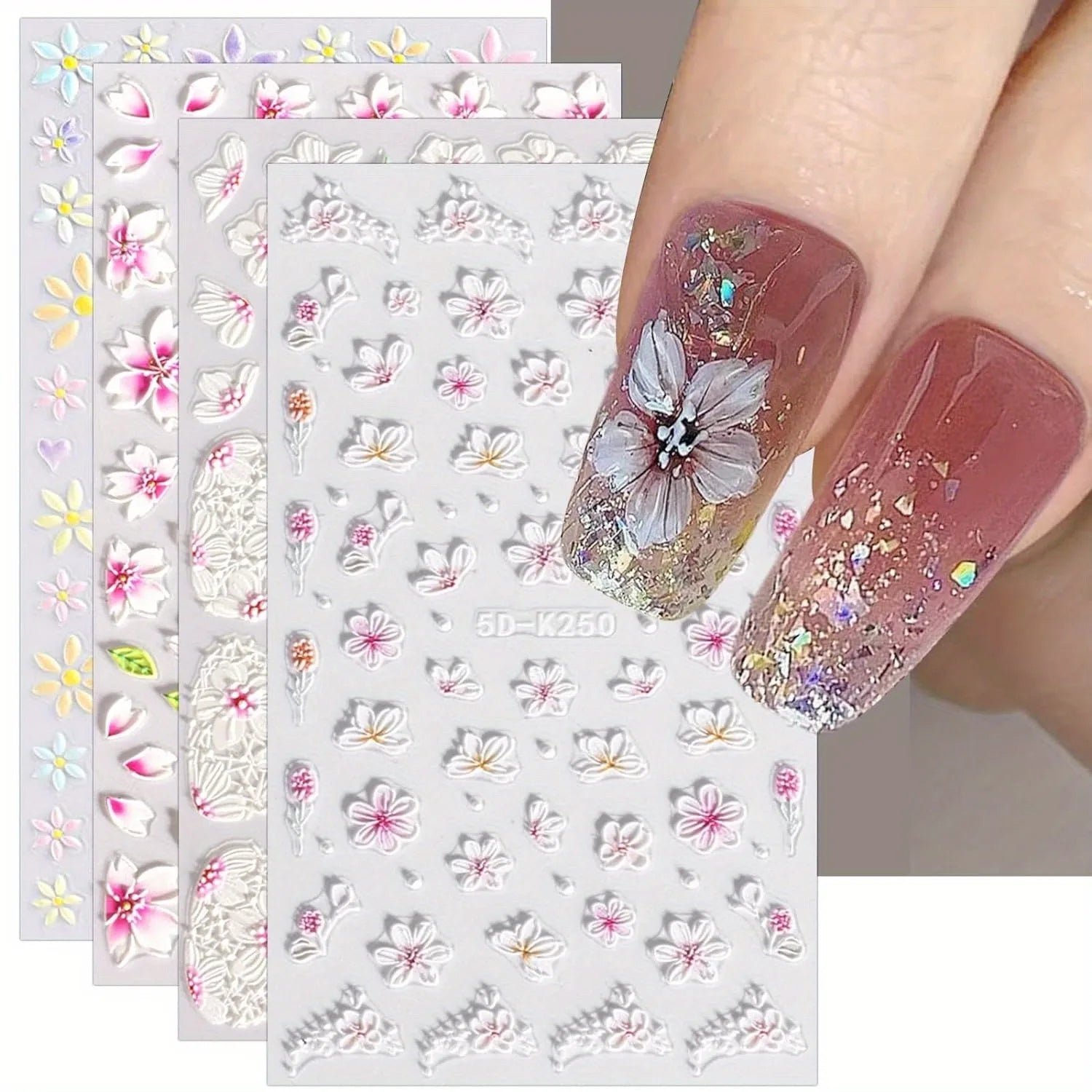 Spring and summer gradient ink flower nail stickers, used for DIY nail decoration in daily life, festivals, parties, and wedding