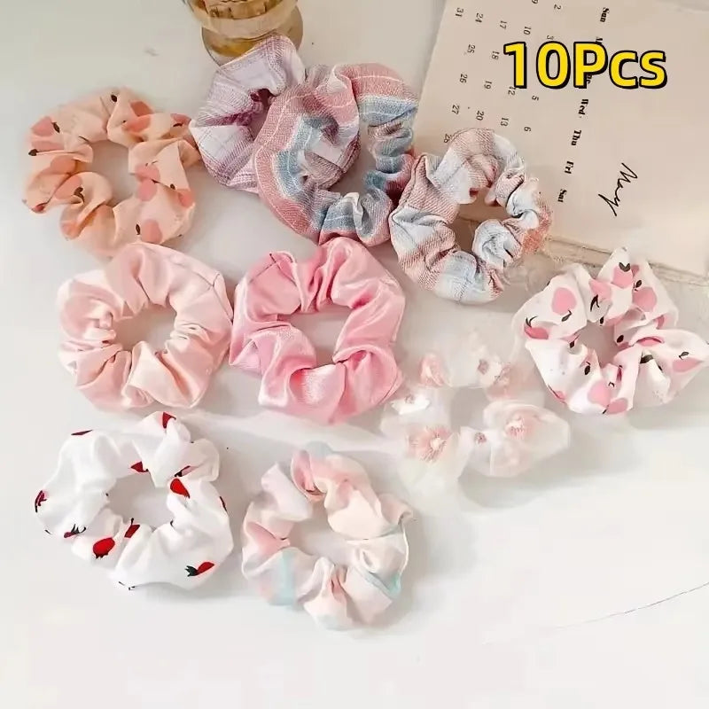 10Pcs Temperament College Style Large Intestine Hair Bands Sweet and Cute Tie Their Hair Accessories for Women Headwear