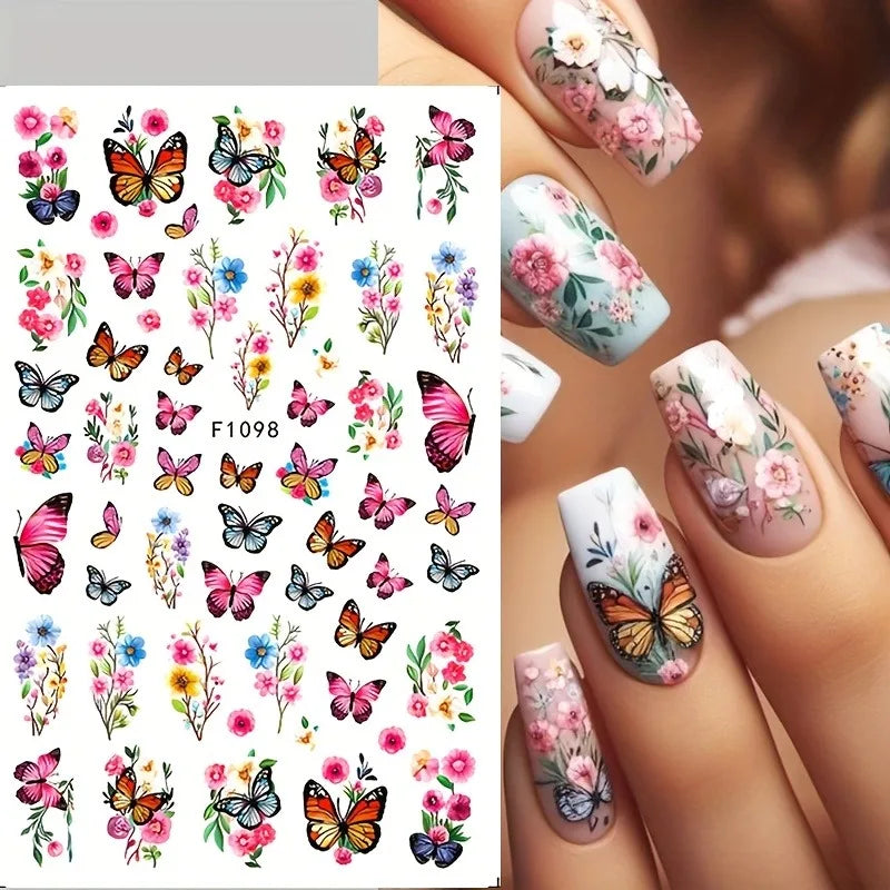 Spring and summer flower butterfly nail stickers, used for DIY nail decoration in daily life, festivals, parties, and weddings