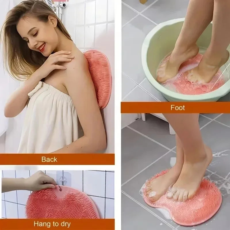 Body Shower Foot Scrubber Brush Wash The Body Cleanser Silicone Sponge Bath Massage Mat Back Brush Wall Mounted with Suction Cup