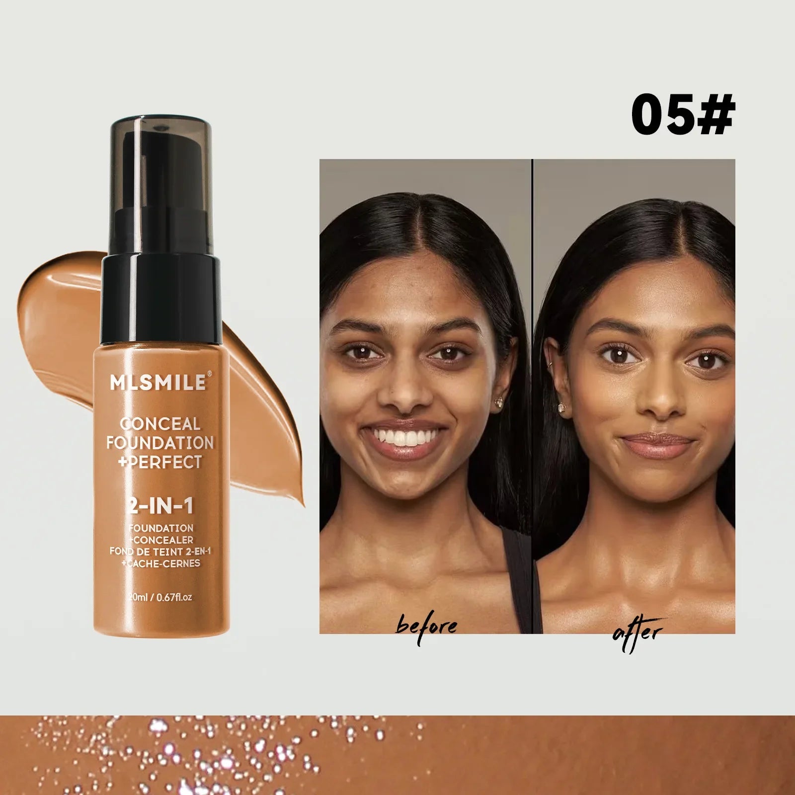 MLSMILE 6 color Powder Foundation long-Lasting Waterproof, Moisturing Sweat resistant and easy to open Oil-control concealer