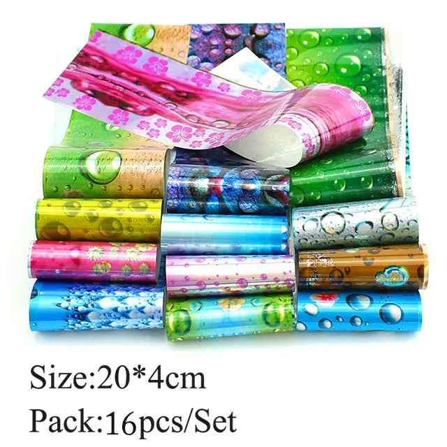 10pcs Holographic Nail Foil Slider Mix Flower Designs Set Transfer Nails Stickers Floral Prints Manicure Decal Art Decoration